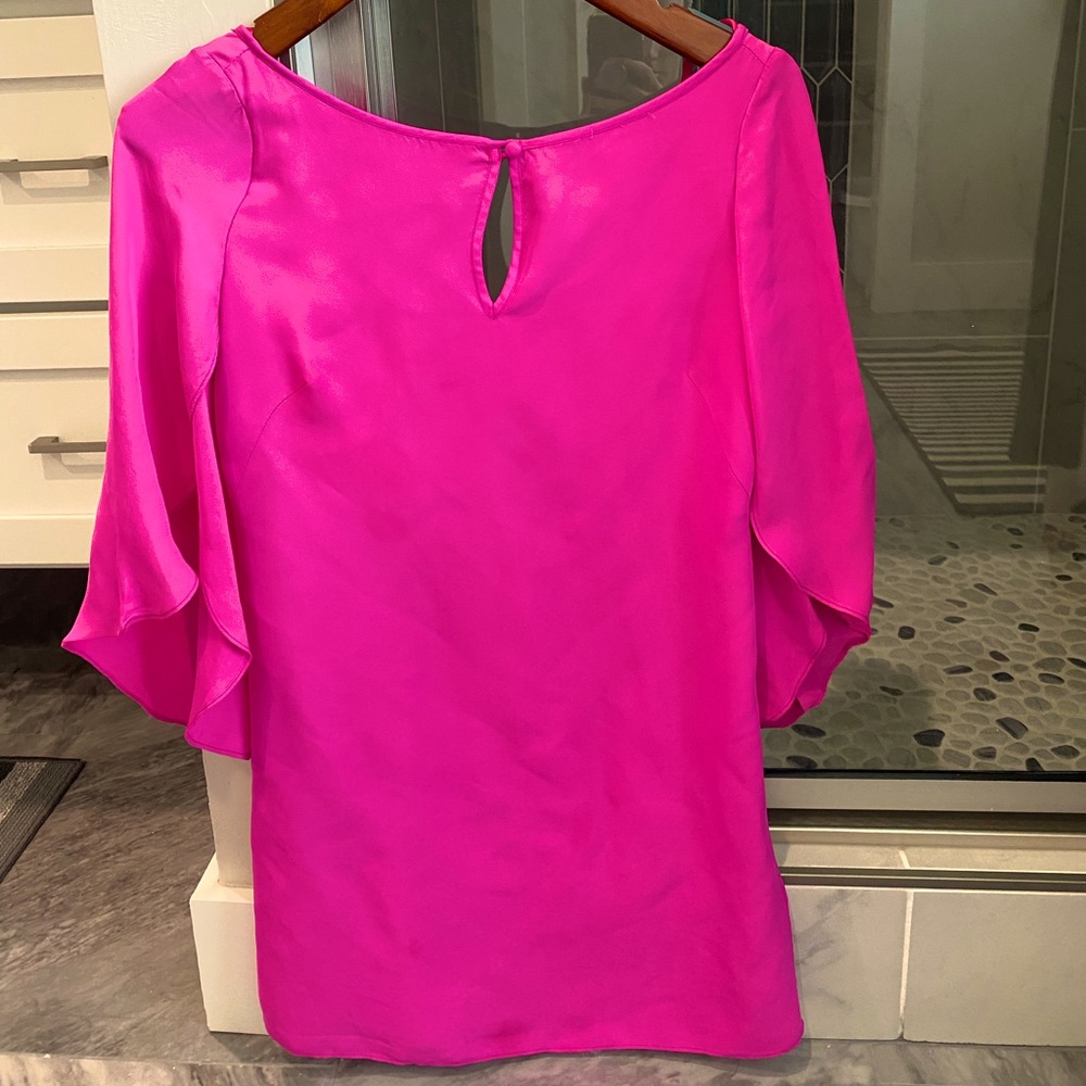 Milly pink/fuchsia tulip sleeve, mini sheath dress, worn a few times